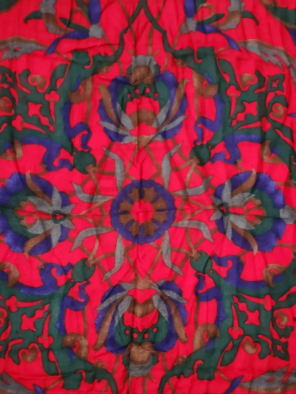 Vtg Made In Italy Vibrant Red Floral Silk-Feel Scarf Purple Border 33x33